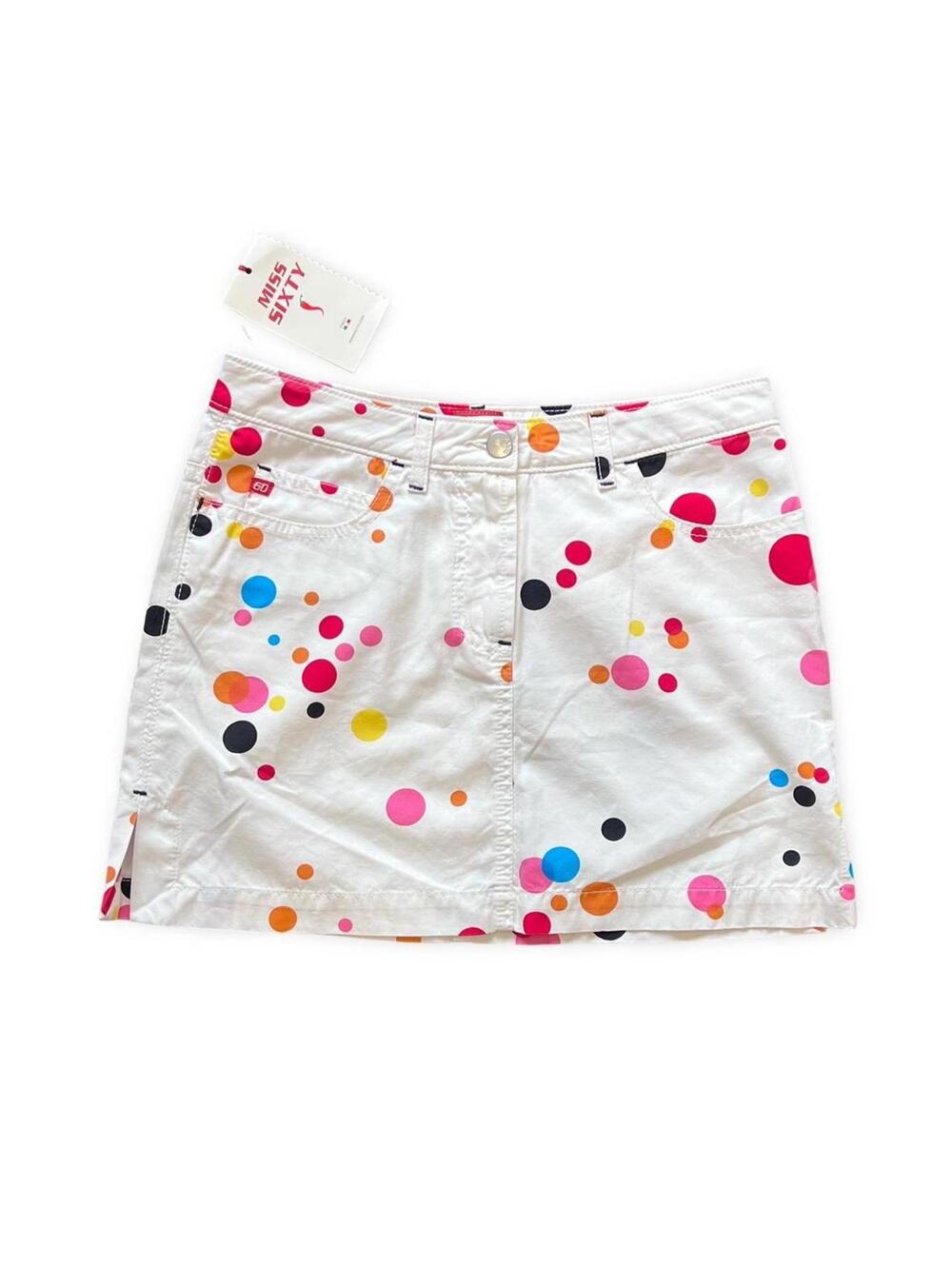 Miss Sixty White Denim Polka Dot Mini Skirt Y2K Coquette Colourful NWT Sz S